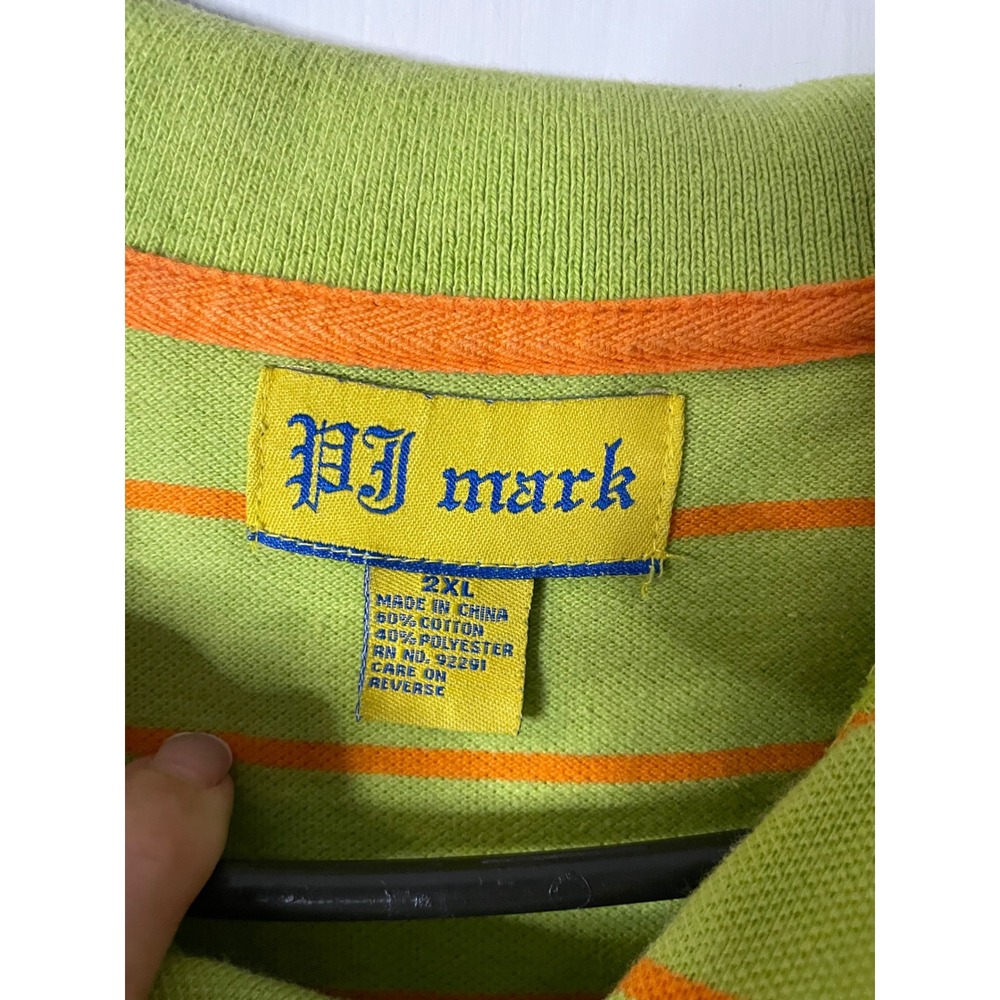 PJ Mark 2XL Striped Polo Shirt Green Orange Short Sleeve Men's Casual - Picture 2 of 3